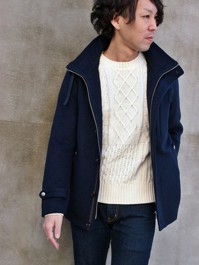ヘリンボーンメルトンフーデットブルゾン/MEN’S MELROSE