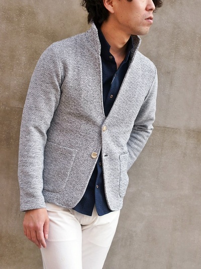 ポリエステルニットスタンドカラージャケット/MEN’S MELROSE(メンズメルローズ)