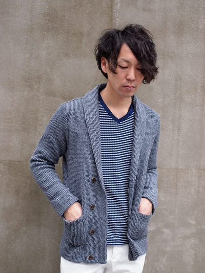 ジャガードボーダー長袖VネックTシャツ/メンズメルローズ（MENS MELROSE)