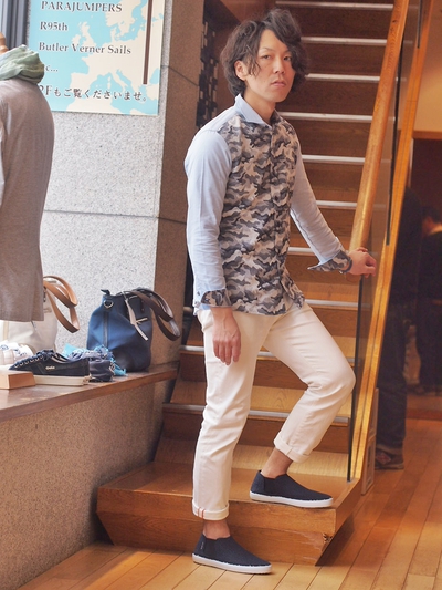 カモフラジャガードオックスシャツメンズメルローズ(MENS MELROSE)