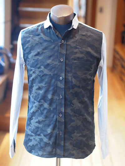 カモフラジャガードオックスシャツメンズメルローズ(MENS MELROSE)