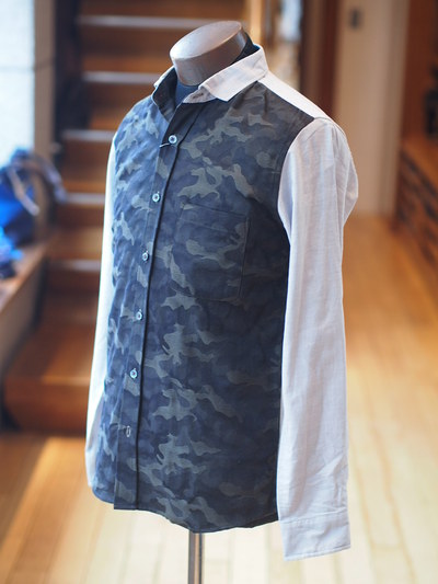 カモフラジャガードオックスシャツメンズメルローズ(MENS MELROSE)