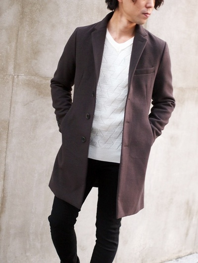 ポリエステルメルトンチェスターフィールドコート/MENS MELROSE(メンズメルローズ)