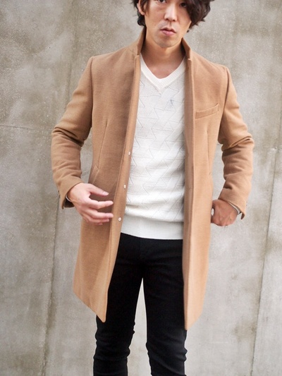ポリエステルメルトンチェスターフィールドコート/MENS MELROSE(メンズメルローズ)