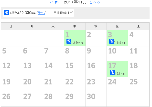今月の運動まとめ　～2017/11月～