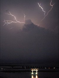 南浜名湖稲光　赤鳥居大鹿現る