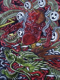 ◆雷神と龍図・手描きTシャツ◆